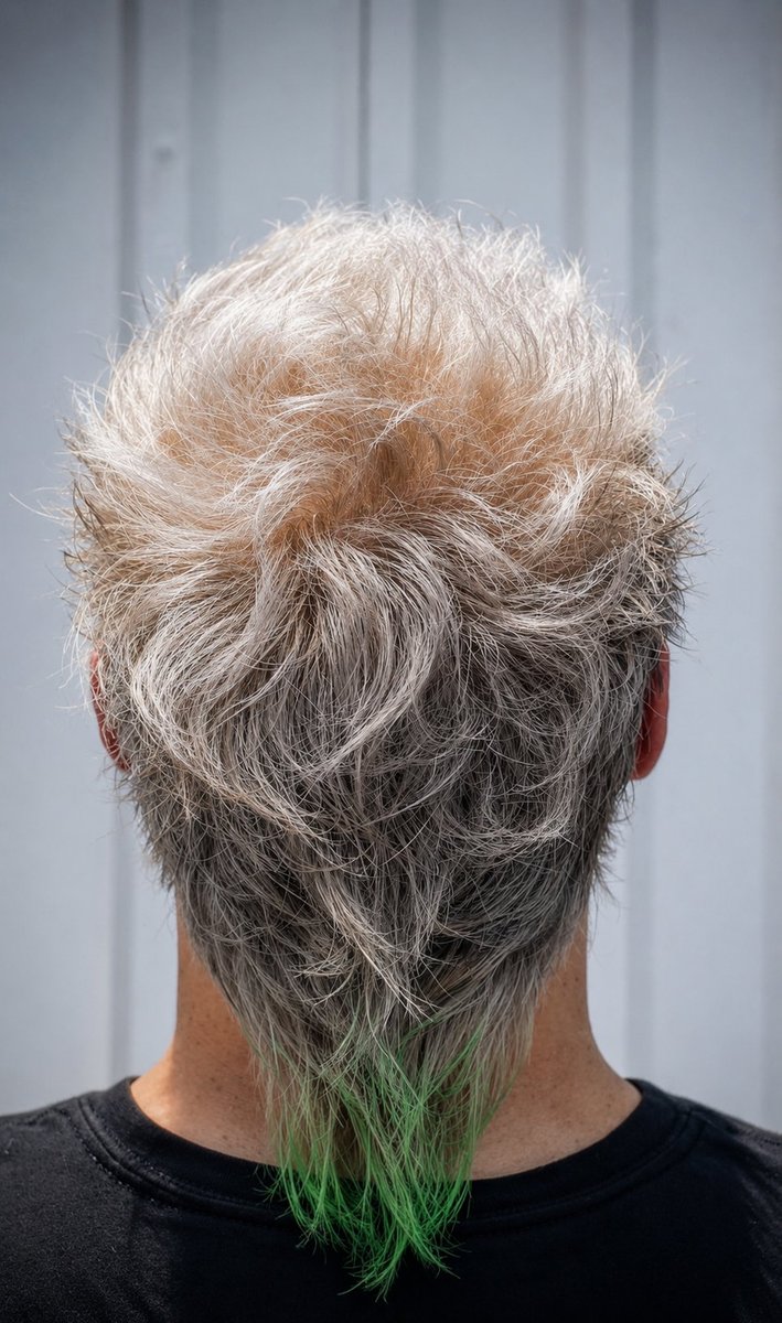 Blonde with green tips creative cut at Honeycomb