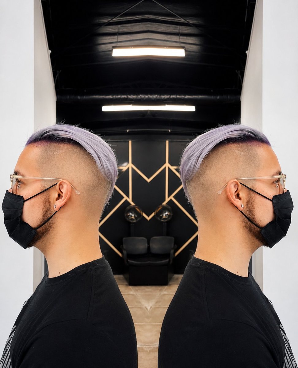 Lavender pixie cut with fade at Honeycomb Salon